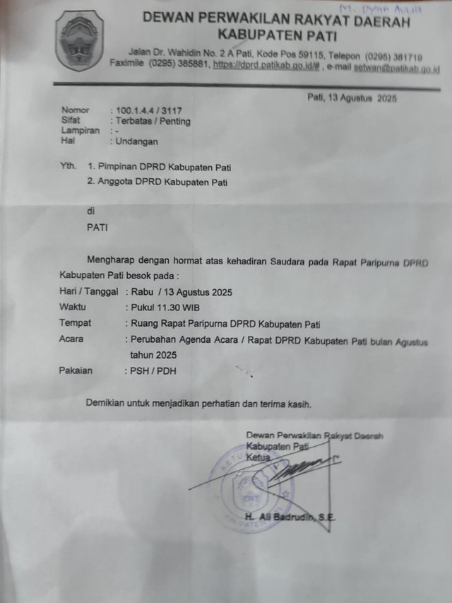 DPRD Pati Gelar Paripurna: Sepakati Hak Angket & Pansus Pemakzulan Bupati Sudewo