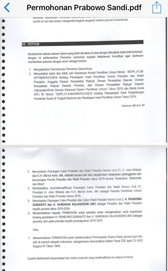 8 Tuntutan Baru 02 ke MK: Prabowo Menang 52%, Pecat Komisioner KPU