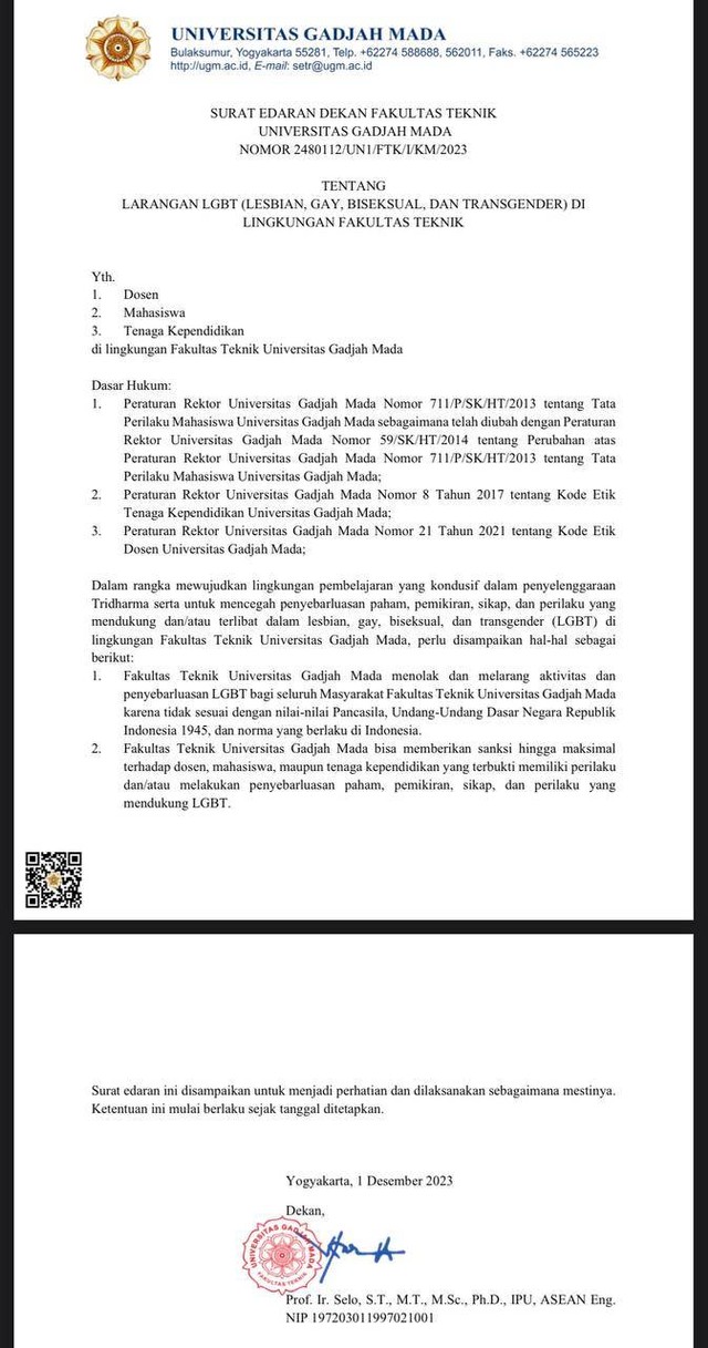 FT UGM soal SE Larangan LGBT: Mahasiswi Ngeluh Ada Mahasiswa Masuk Toilet Putri