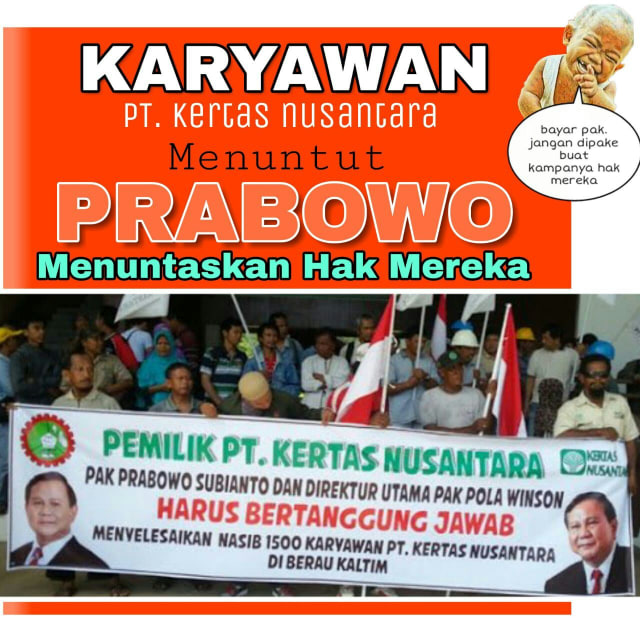 Buruh PT. Kertas Nusantara Tuntut Upah kepada Prabowo Subianto