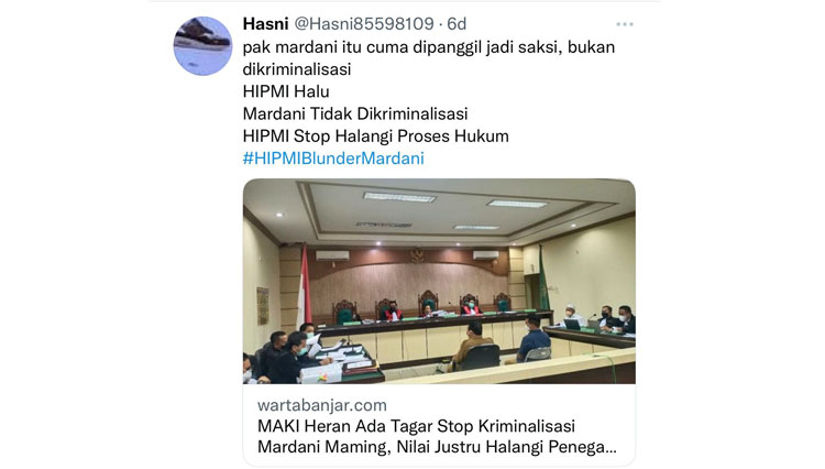 Kasus Mardani H Maming, Akun Palsu Ramaikan Tagar #AnsorBersamaMardani
