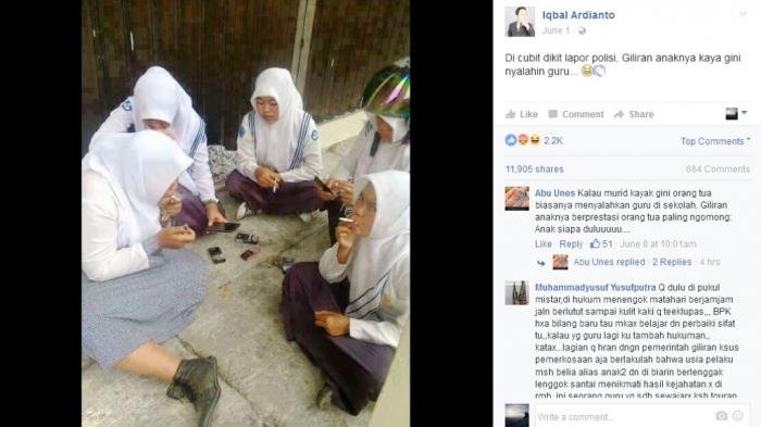 Lihat Foto Siswi SMP yang Asyik Merokok, Bikin Heboh Pengguna Facebook