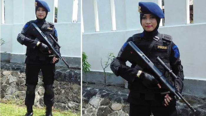 Wow, Mengenal Hijaber Cantik Sniper Brimob Polda DIY Bripda Adri Chroin