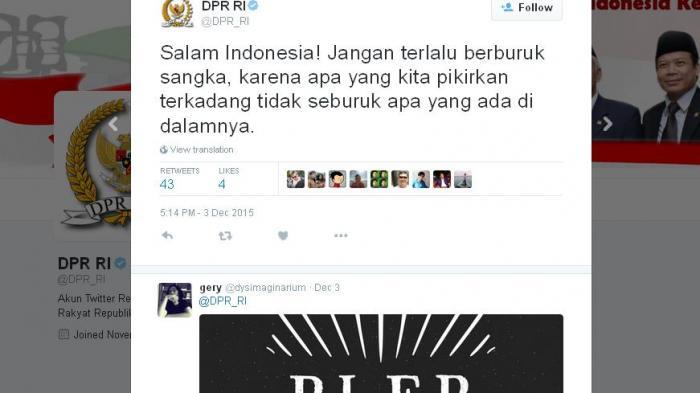 (kawan widiih) Netizen Geregetan Lihat Status di Akun Twitter Resmi DPR RI