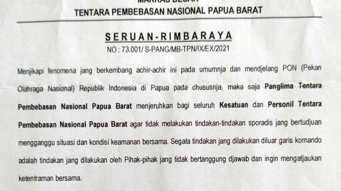 Isi Maklumat TPNPB-OPM Terkait PON XX yang Wajib Dipatuhi Semua KKB Papua