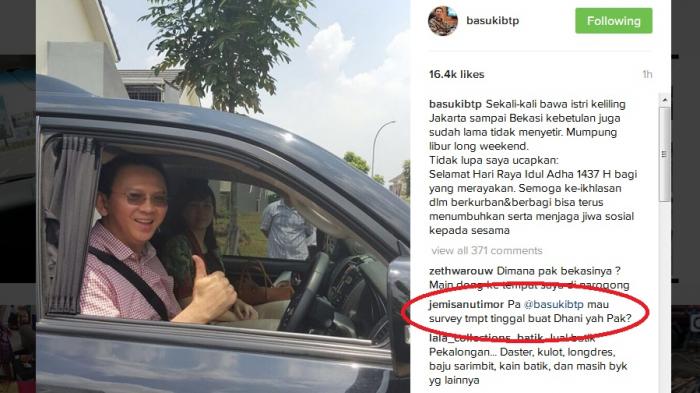 Ahok Ajak Istri ke Bekasi, Netizen: Mau Survei Tempat Tinggal Buat Dhani Ya Pak?