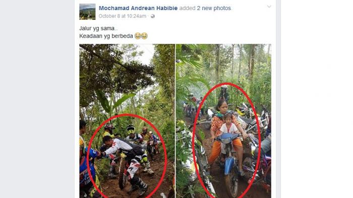 Heboh Foto Emak-emak Gendong Anak Bawa Motor Bebek Kalahkan Biker Trail Jadi Viral