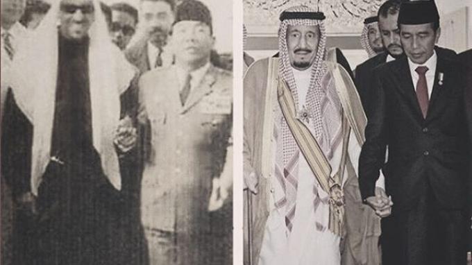 Lihat, Foto Jokowi Genggam Erat Tangan Raja Salman Mirip Soekarno Gandeng Raja Saud