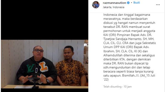 Dipecat dari KAI, Razman Nasution Pilih Bergabung di Organisasi Ini