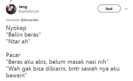 Cuitan lucu nyokap vs pacar ini bikin tersenyum malu