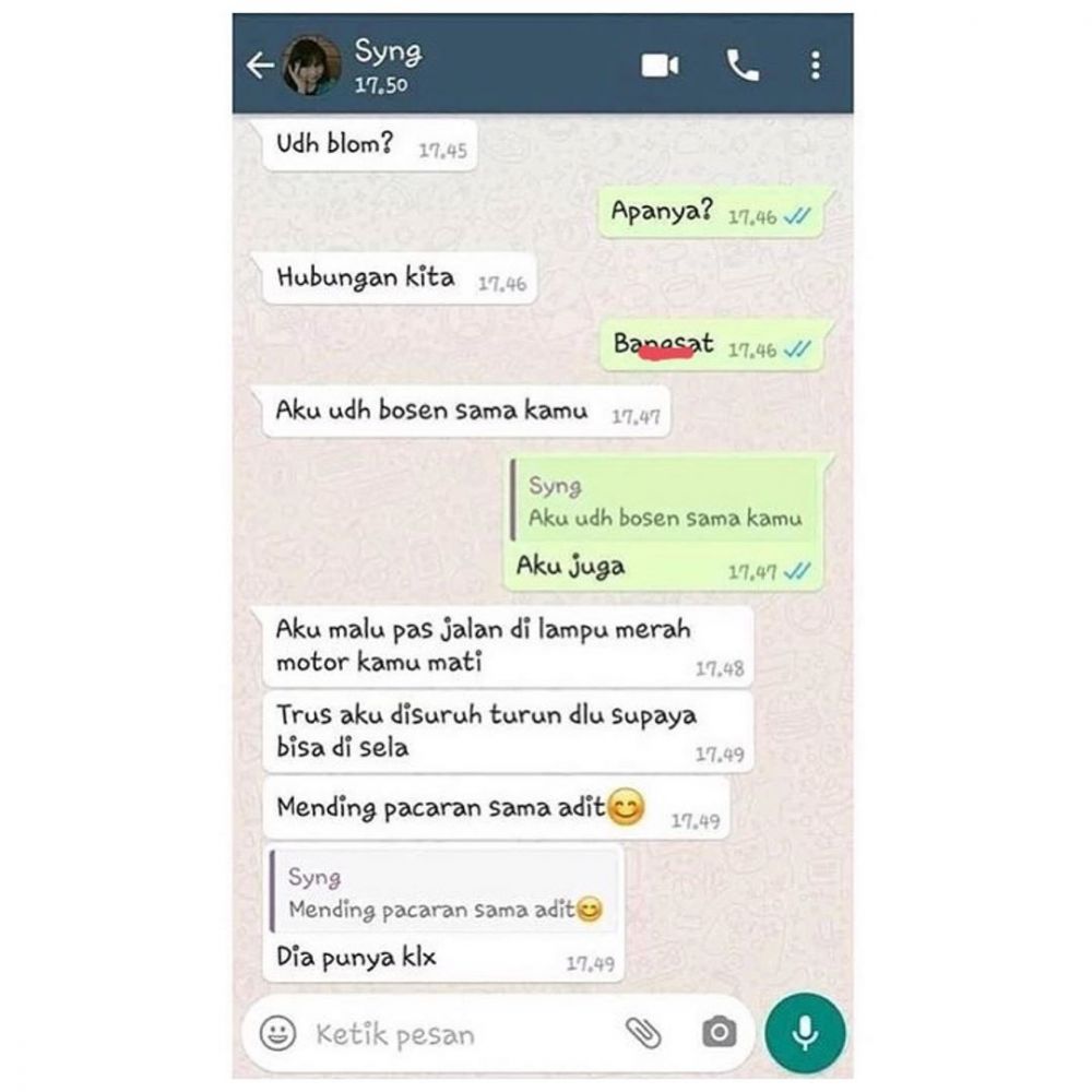 10 Chat WhatsApp Pengen Putus Yang Bikin Ngakak, Auto Jedotin Pala!