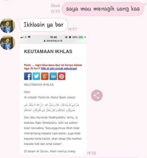 Reaksi-Reaksi Orang Ketika Ditagih Uang Kas dari Chat