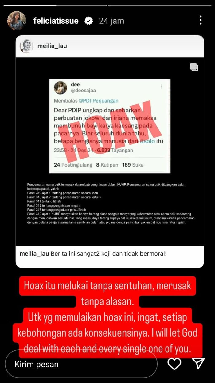 Felicia Tissue Mantan Kaesang Murka Difitnah Pernah Hamil hingga Gugurkan Bayi: Hoax!