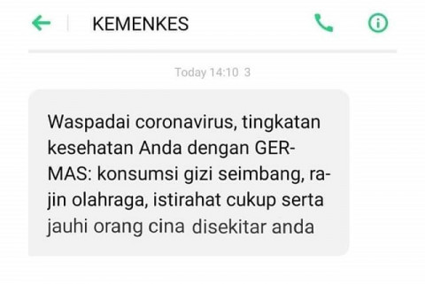 Kemenkes Imbau Warga Jauhi Orang Cina Di Sekitarnya Agar Terhindar dr Virus Corona