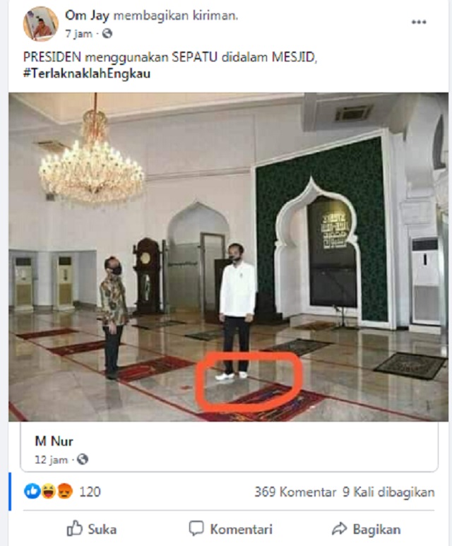 Presiden jokowi masuk masjid pake sepatu? Cek faktanya