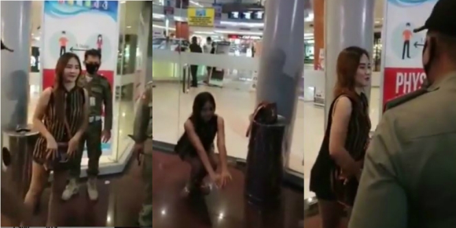 Viral Video Wanita Bercelana Gemas Dihukum Jongkok-Berdiri karena Tak Bermasker
