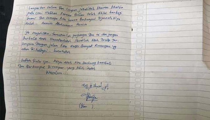 Ini isi surat wasiat wanita yang berniat ledakan bom di Istana