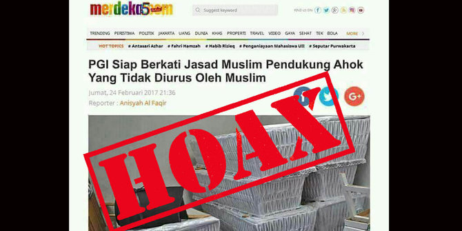 Berita HOAX catut merdeka.com: 'PGI berkati jenazah pendukung Ahok'