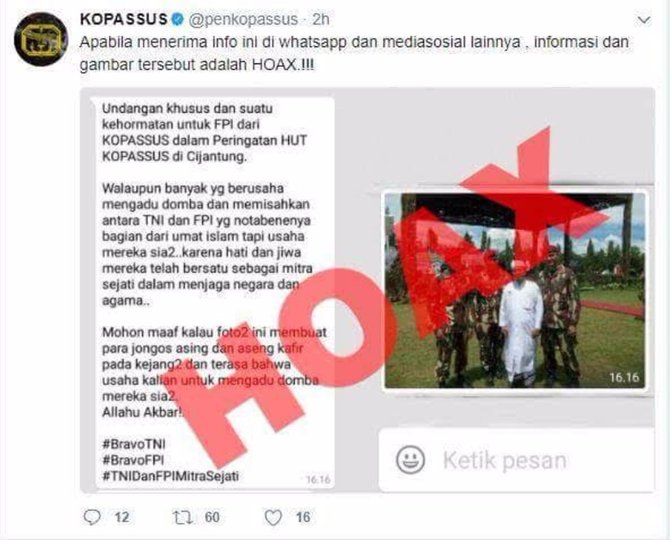 Kopassus tegaskan kabar dukungan ke FPI hoax belaka