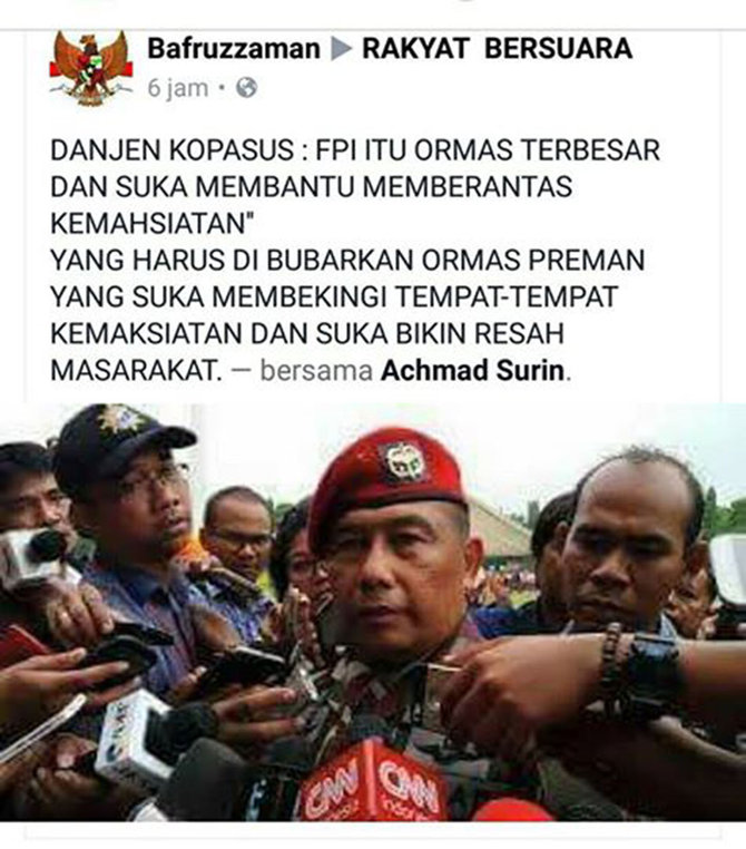 Kopassus tegaskan kabar dukungan ke FPI hoax belaka