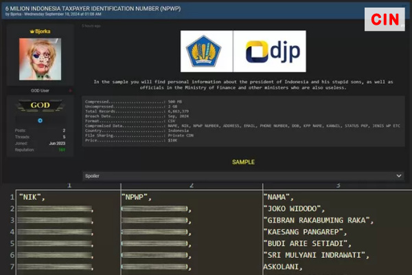 Data di DJP Diretas, Enam Juta Data NPWP Termasuk Milik Jokowi dan Sri Mulyani Bocor