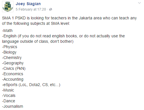 Kamu Gamer ?, SMA ini sedang mencari Gamer untuk dijadikan Pengajar