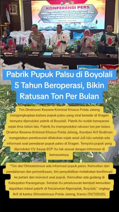 Polda Jateng Bongkar Pabrik Pupuk Palsu Beroperasi 5 Tahun di Boyolali