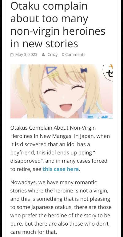 Komplain Karena Cewek Anime Tidak Perawan? Lah???