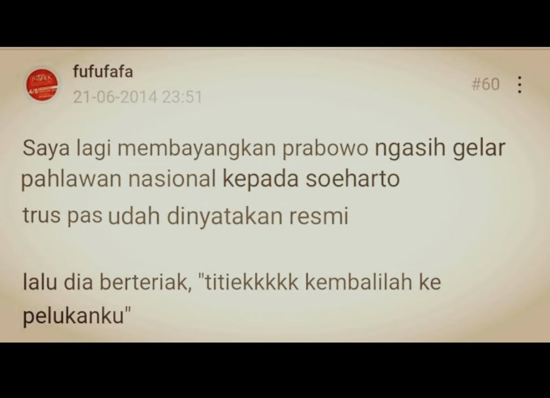 Ramalannya 100% Benar, Unggahan Fufufafa soal Soeharto Diangkat Jadi Pahlawan