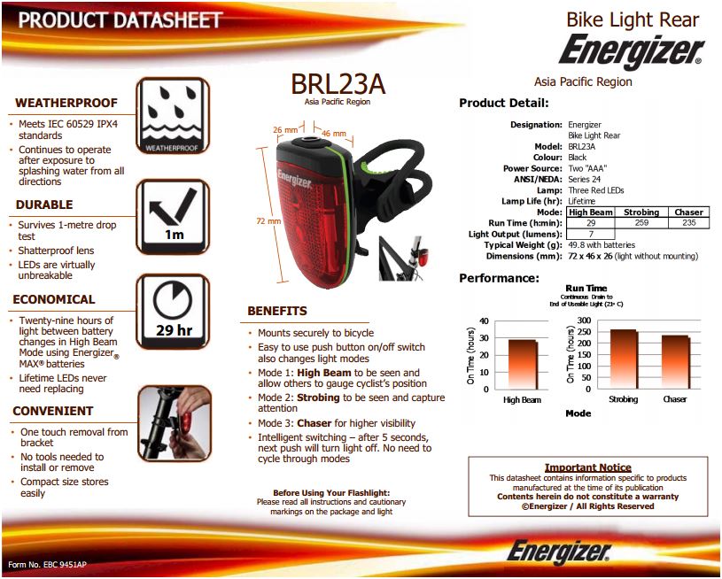 Jual ENERGIZER  LED BIKE LIGHT LAMPU  SEPEDA  Depan 