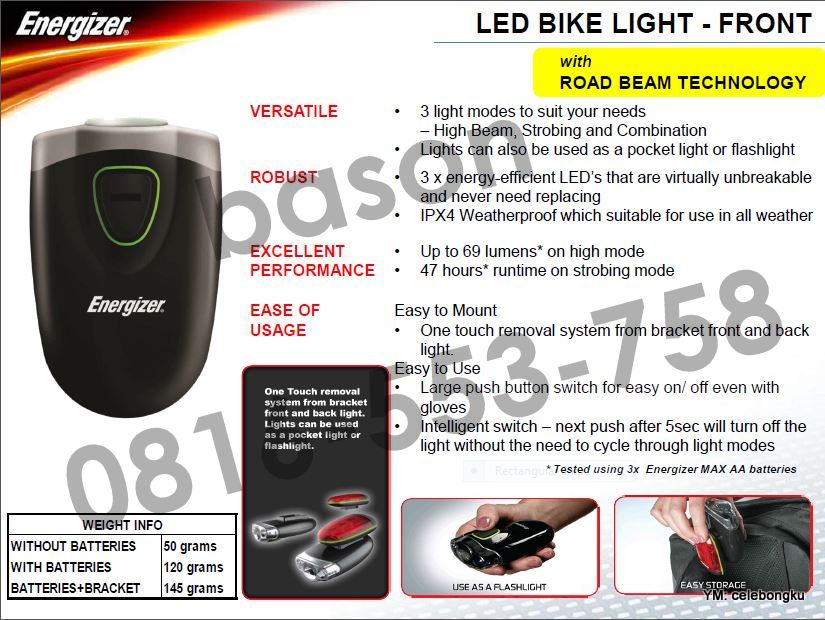 Jual ENERGIZER  LED BIKE LIGHT LAMPU  SEPEDA  Depan 