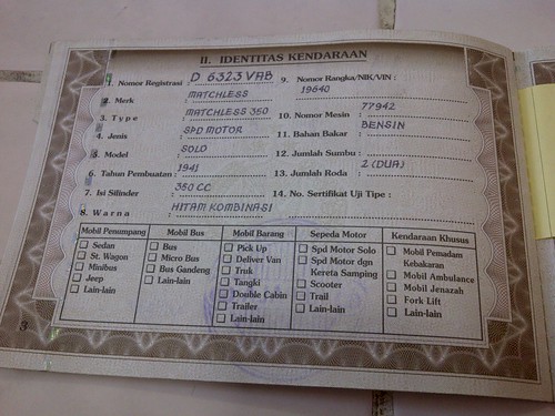 WTS Matchless G3L(350cc single) 1941 Original-Surat Komplit