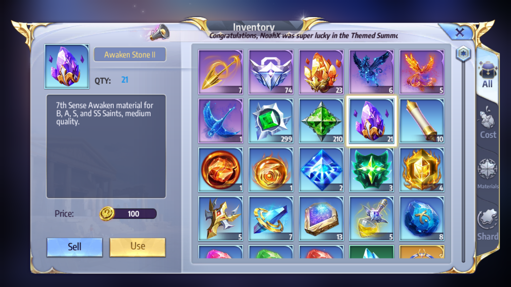 Panduan Dasar Game Saint Seiya: Awakening Mobile (Saint) : Bahan Upgrade Saint?
