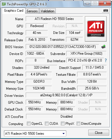 Xfx radeon hd 5550 1gb ddr3