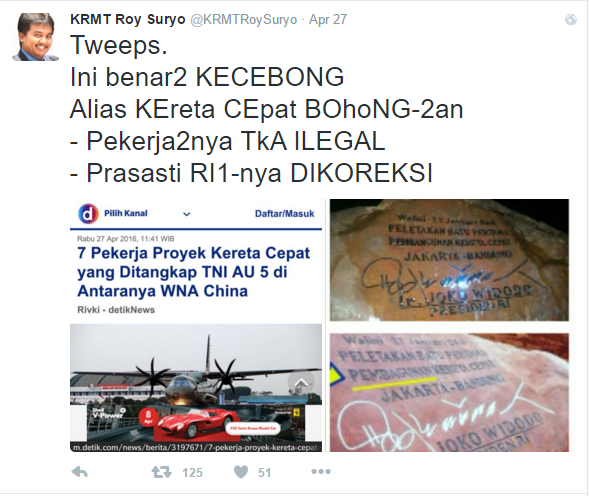 Roy Suryo Nge-Tweet. Bermutukah tweet beliau?