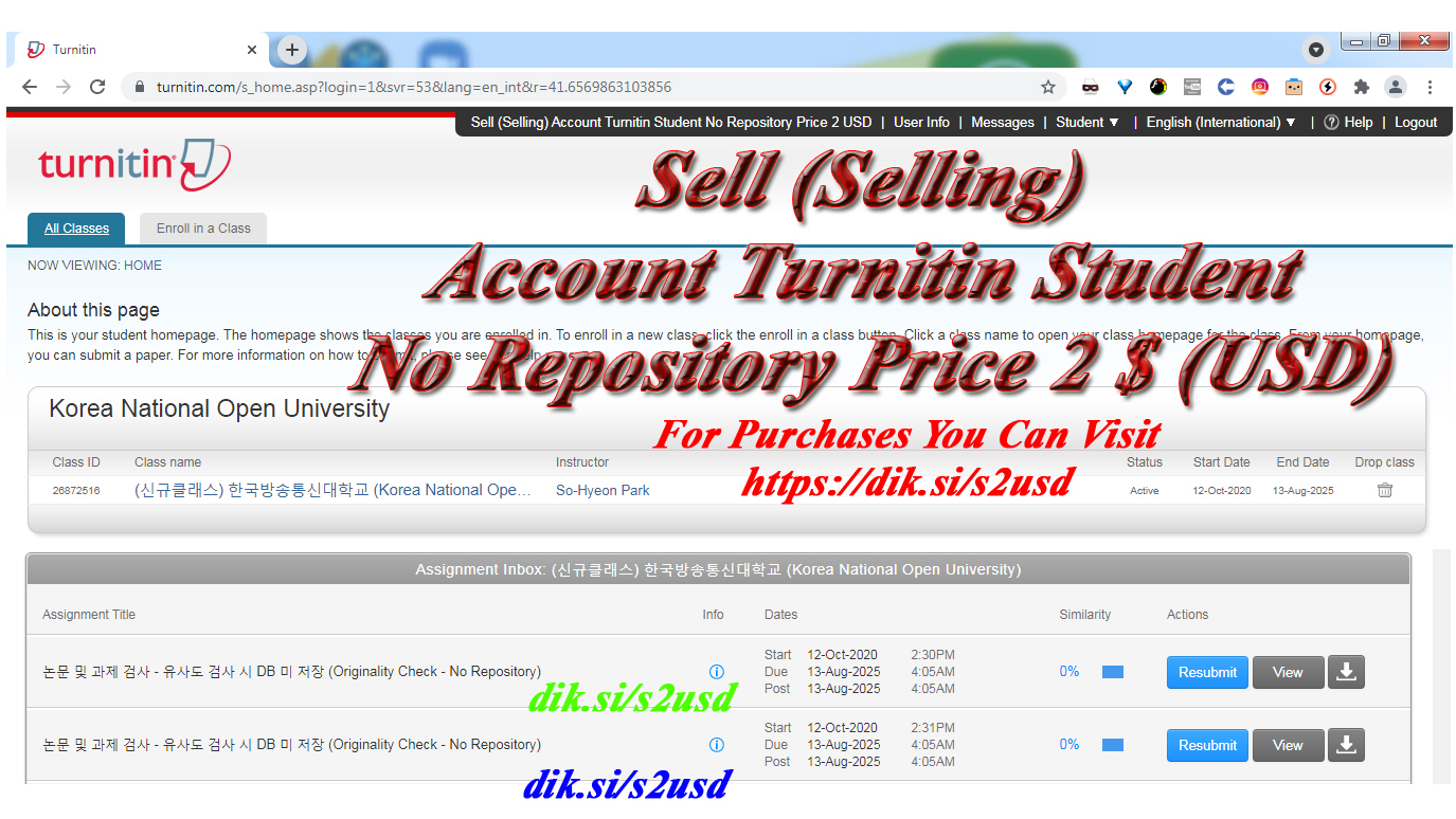 Sell (Selling) Account Turnitin Student No Repository Price 2 $ (USD)