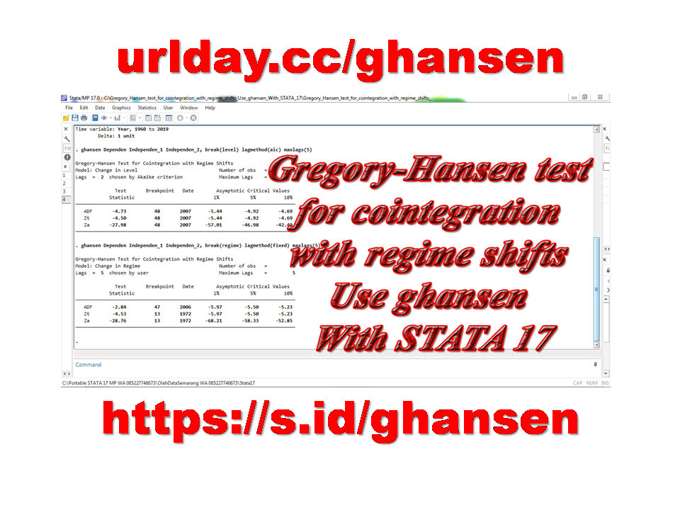 Gregory-Hansen test for cointegration with regime shifts Use ghansen With STATA 17