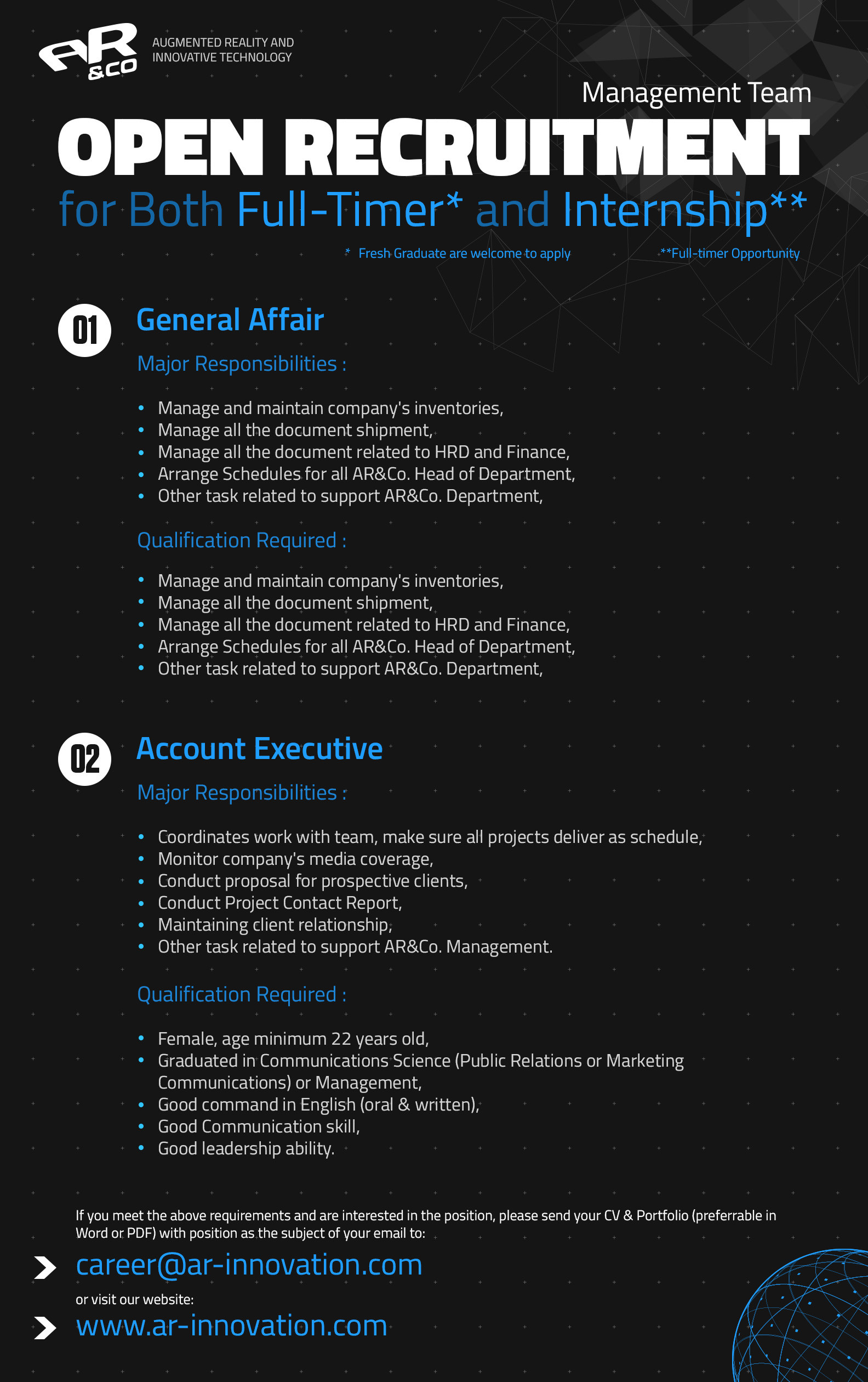 AR&Co. Creative & 3D animation Open Recruitment 2014