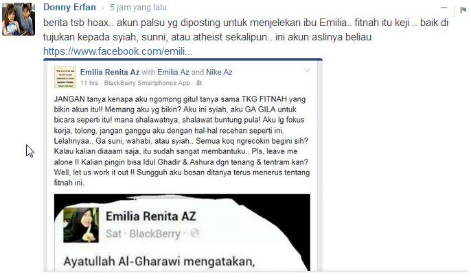 &#91;fitnah (lagi)&#93; Emilia 'Jalaludin Rakhmat' Tegaskan Syi'ah Bukan Islam
