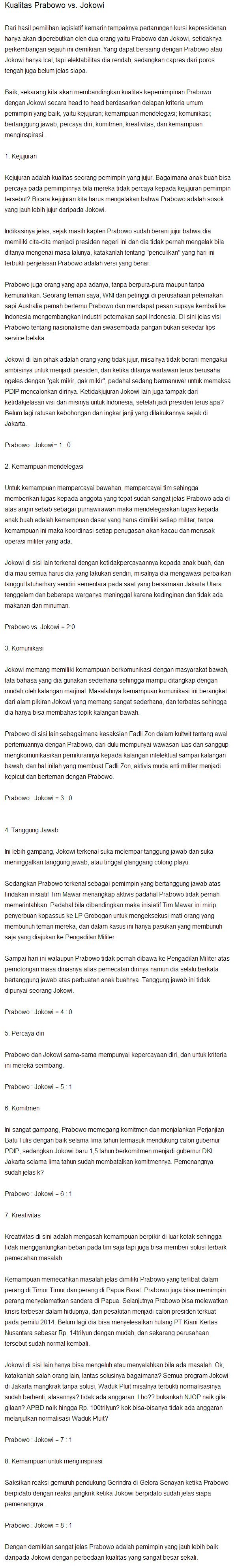 PERBANDINGAN HEAD-TO-HEAD PRABOWO-JOKOWI