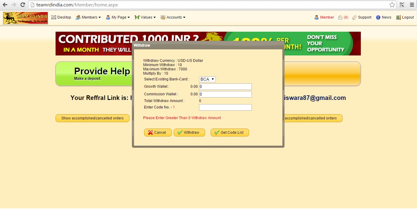 &#91;seijiiiii&#93;Team RD India | Peer To Peer Tanpa Task | 4%/Day