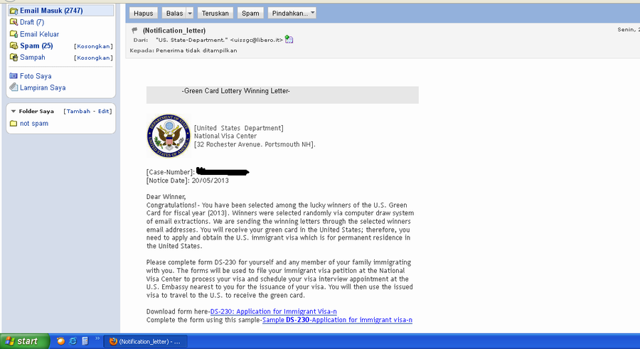 Ane terpilih Sebagai Pemenang Green Card langsung dari US Government?? Mohon petunjuk