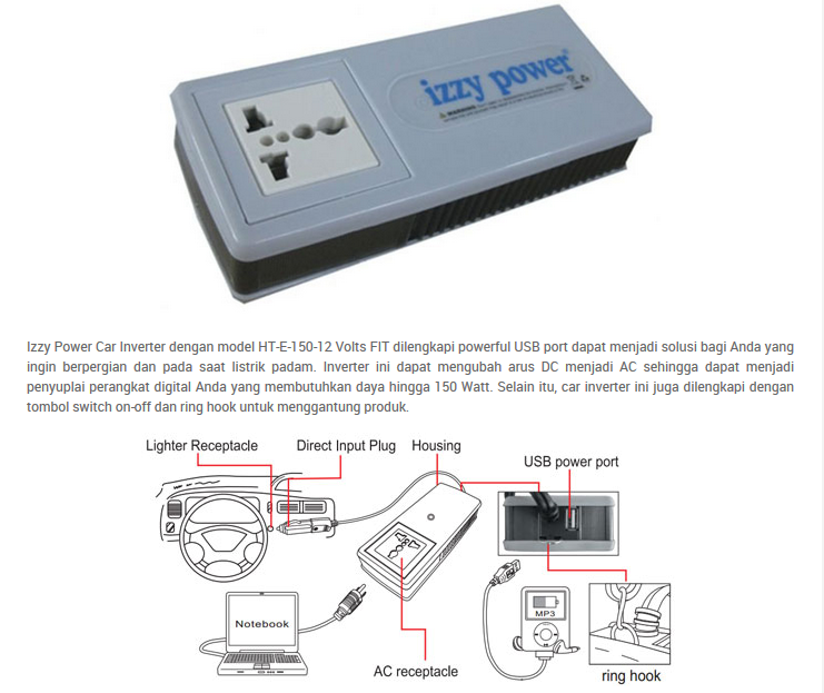 Izzy car inverter charger mobil converter AC to DC E-350-12 volt 24 volt 150 watt