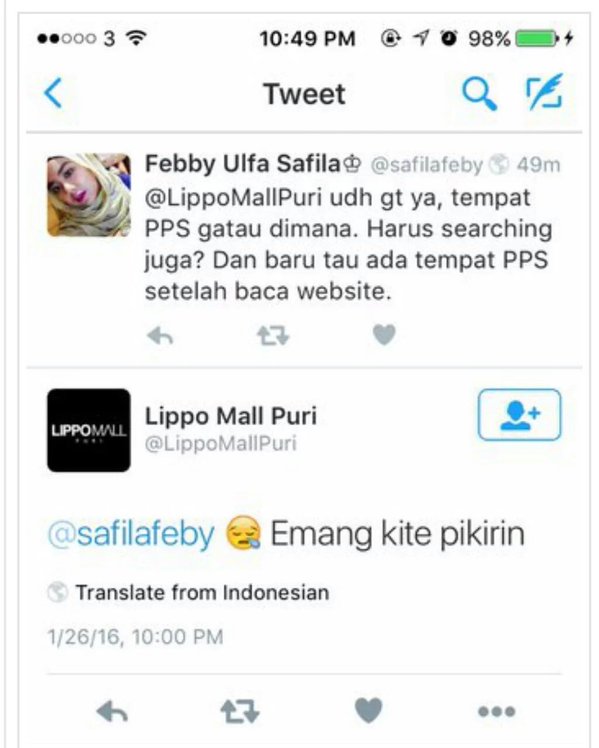 Kicauan Membawa Petaka! Lippo Mall Puri berkicau Lippo Mall Bukan Untuk Orang Kere