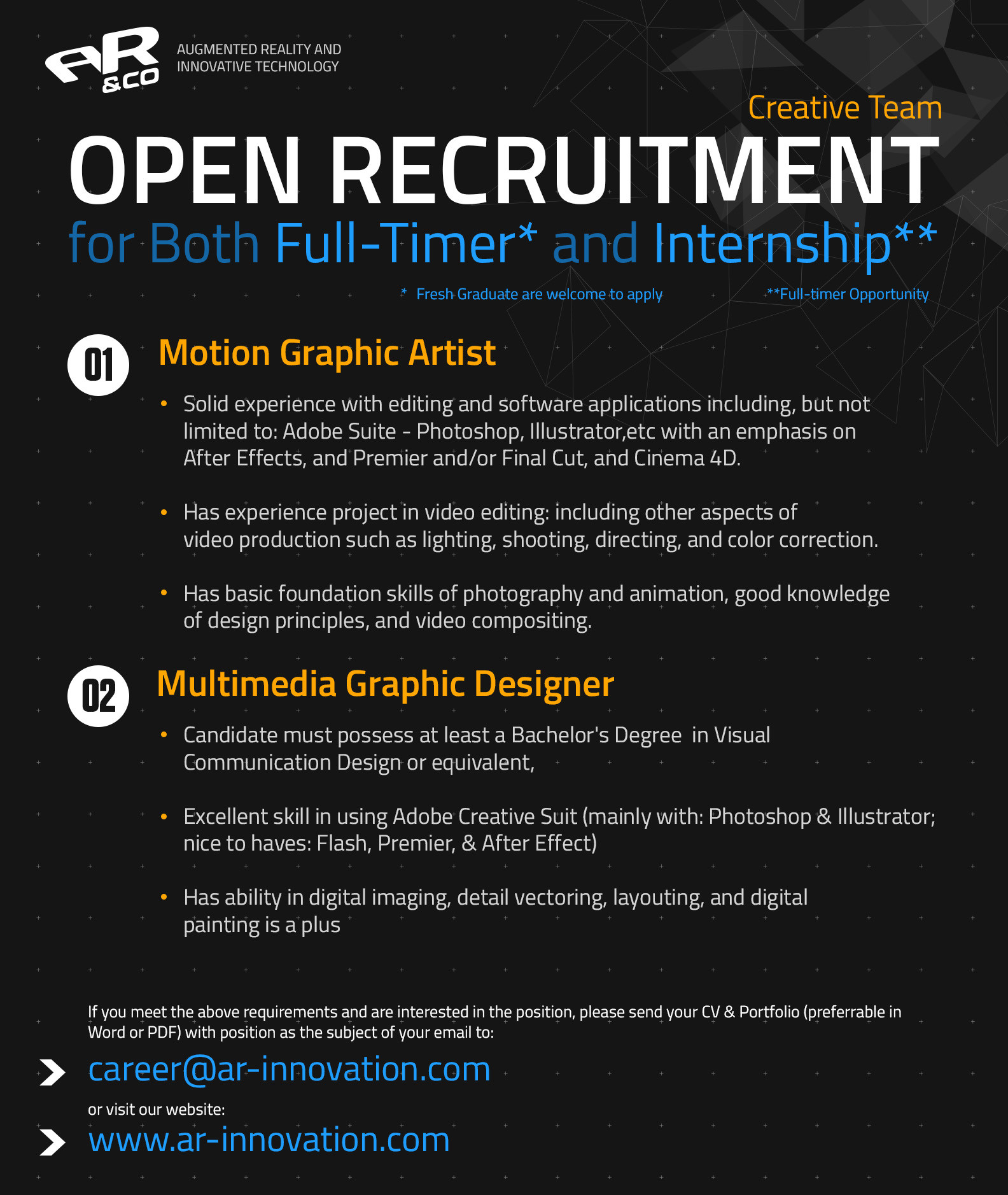 AR&Co. Creative & 3D animation Open Recruitment 2014