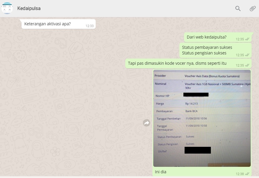 Pembelian Voucher AXIS di Kedaipulsa.id mengecewakan