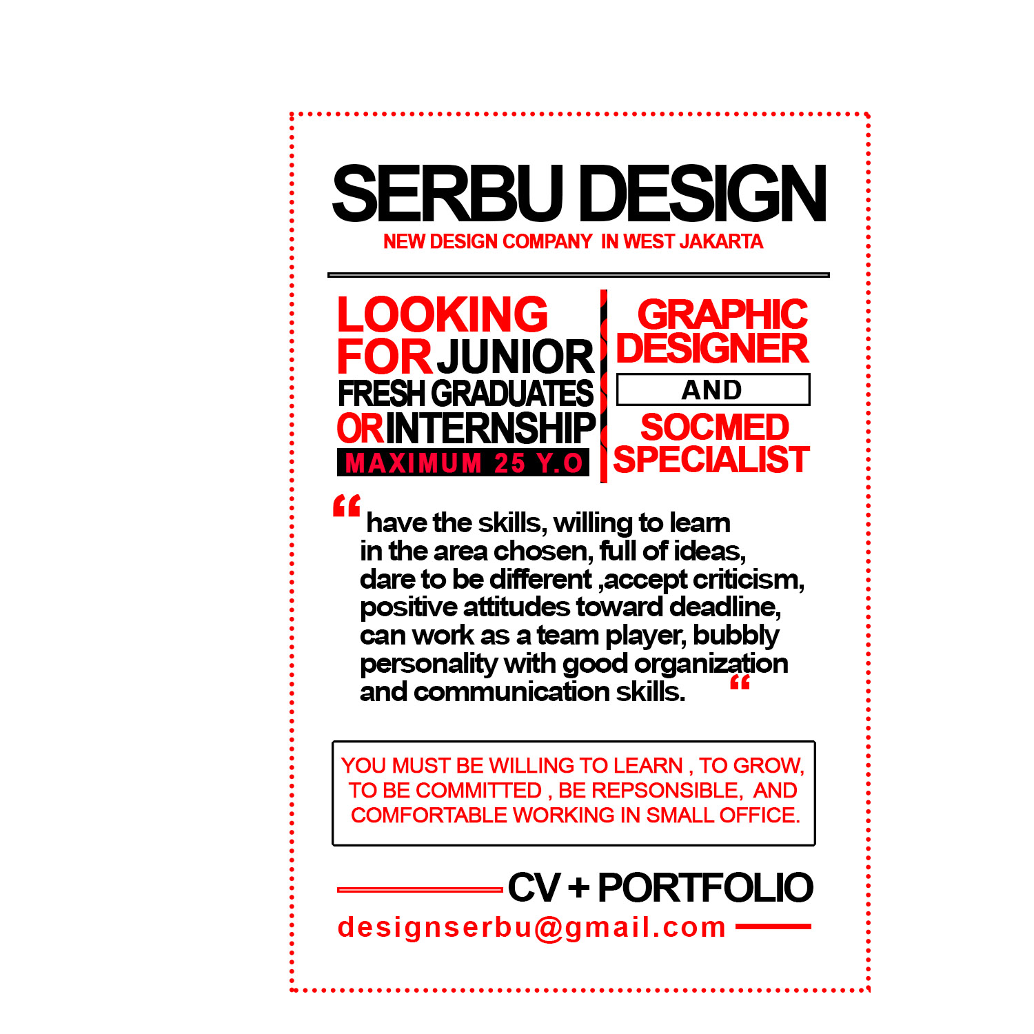 Dicari Graphic Design &amp; Sosmed Specialist