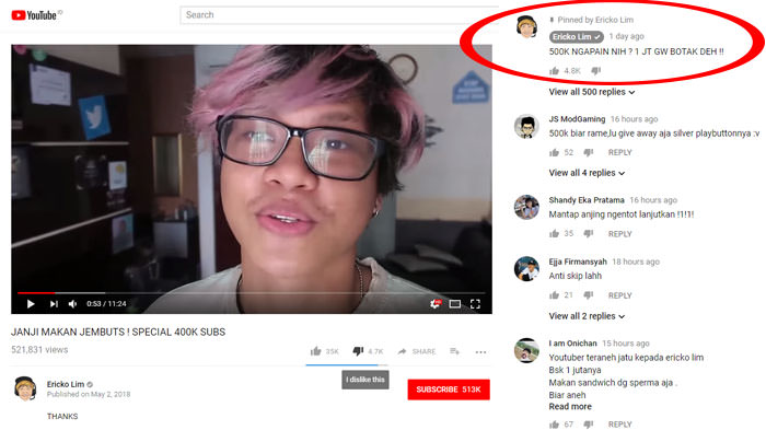 Ericko Lim - Makan Bulu Kemaluan, Cara Youtuber Rayakan 400K Subscribe