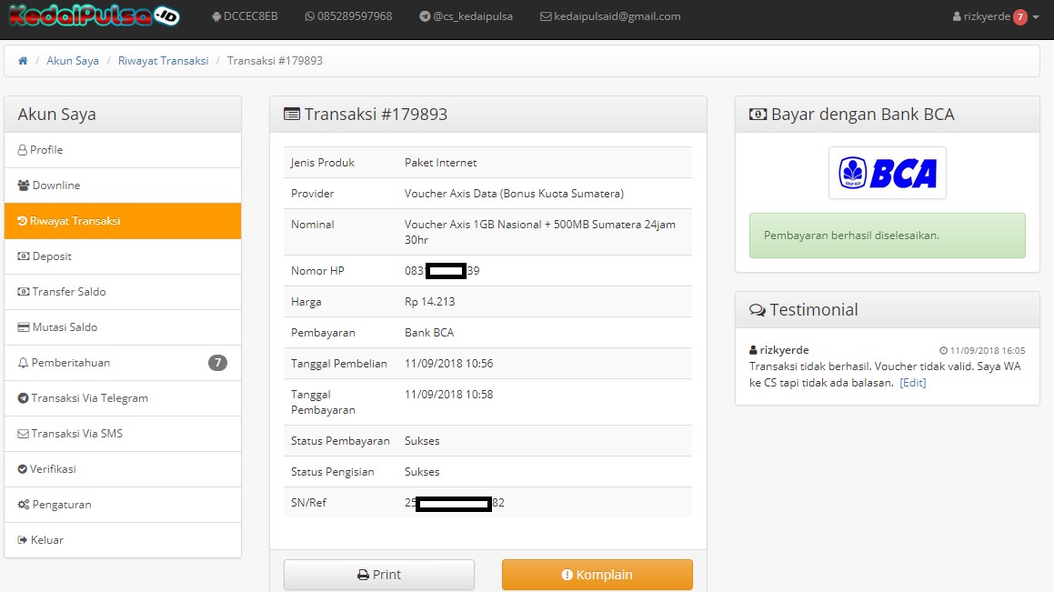 Pembelian Voucher AXIS di Kedaipulsa.id mengecewakan