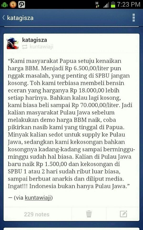 pesan dari saudara kita dipapua mengenai kenaikan BBM